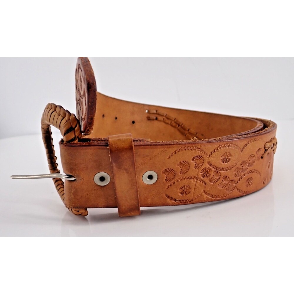 Stamped Leather Mens Size 38 Western Snake Stamp Leather Belt Made in Mexico NEW - Picture 9 of 16